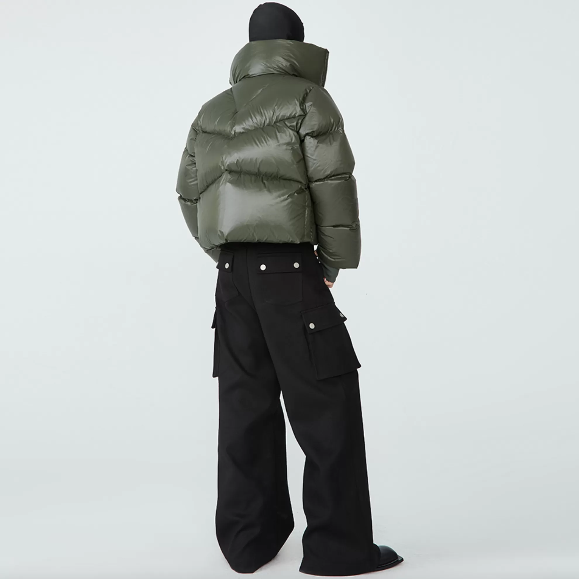 QUILTED SHELL DOWN JACKET - OLIVE GREEN