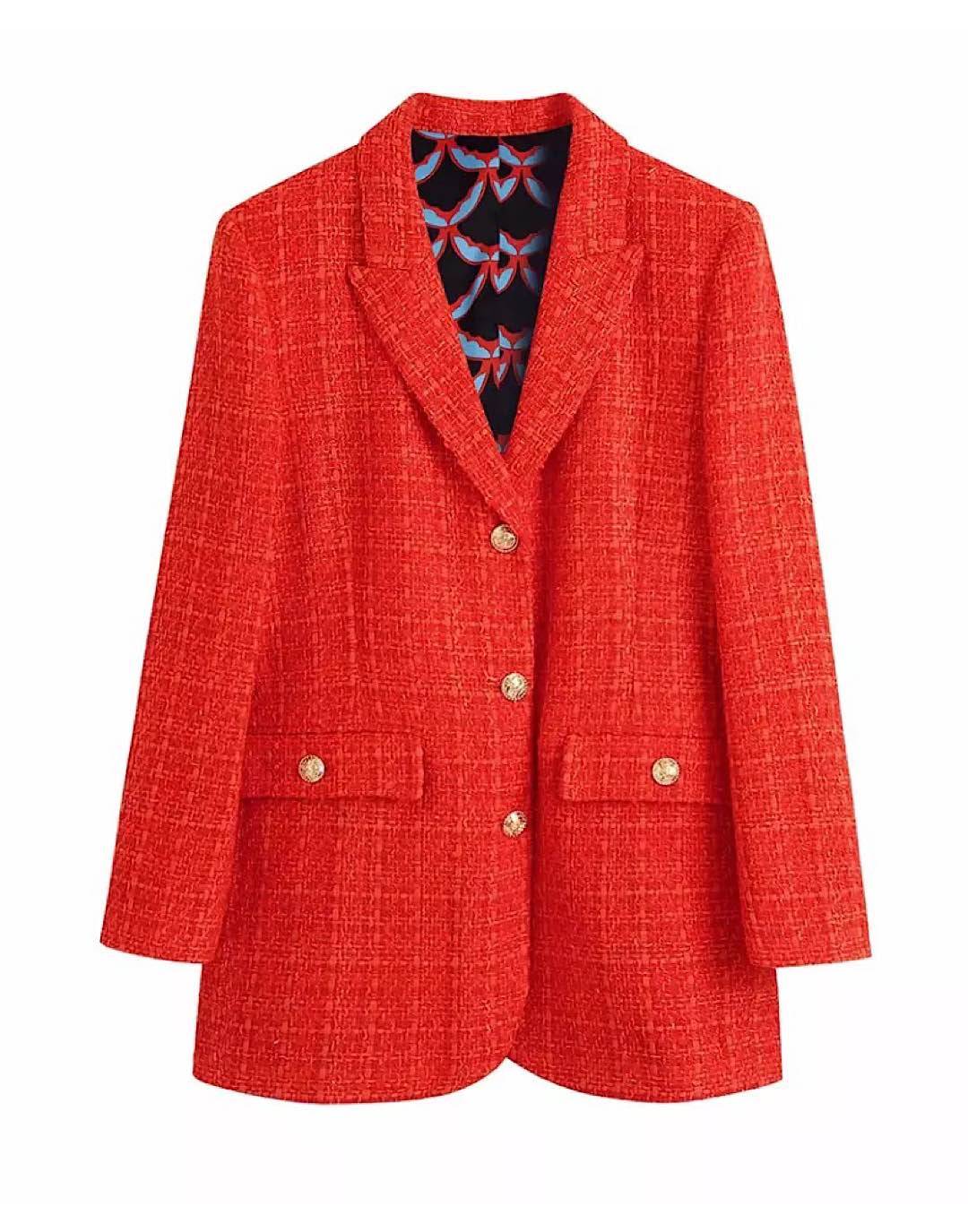 Red Tweed Long Blazer