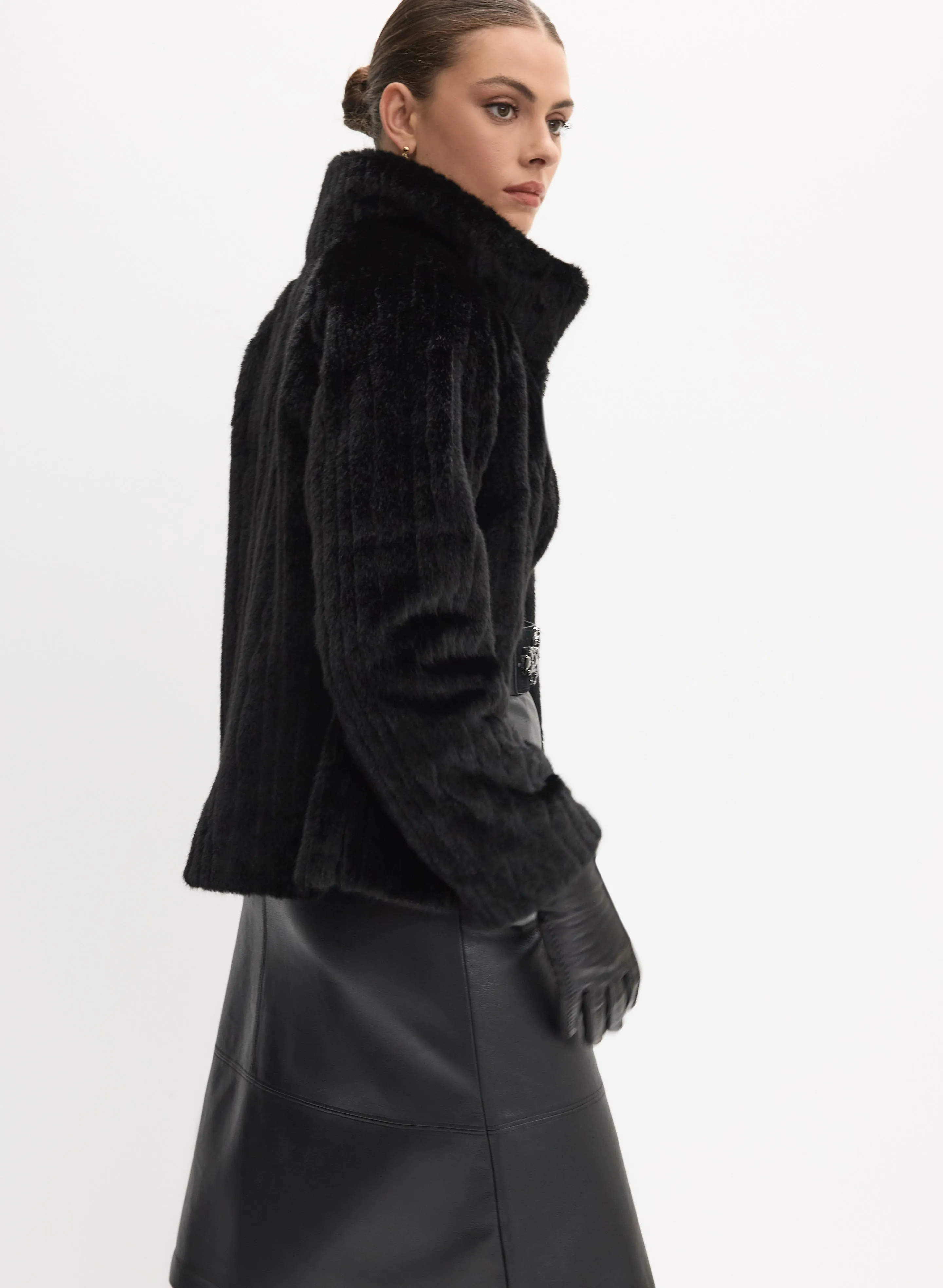 Ribbed Faux Fur Coat