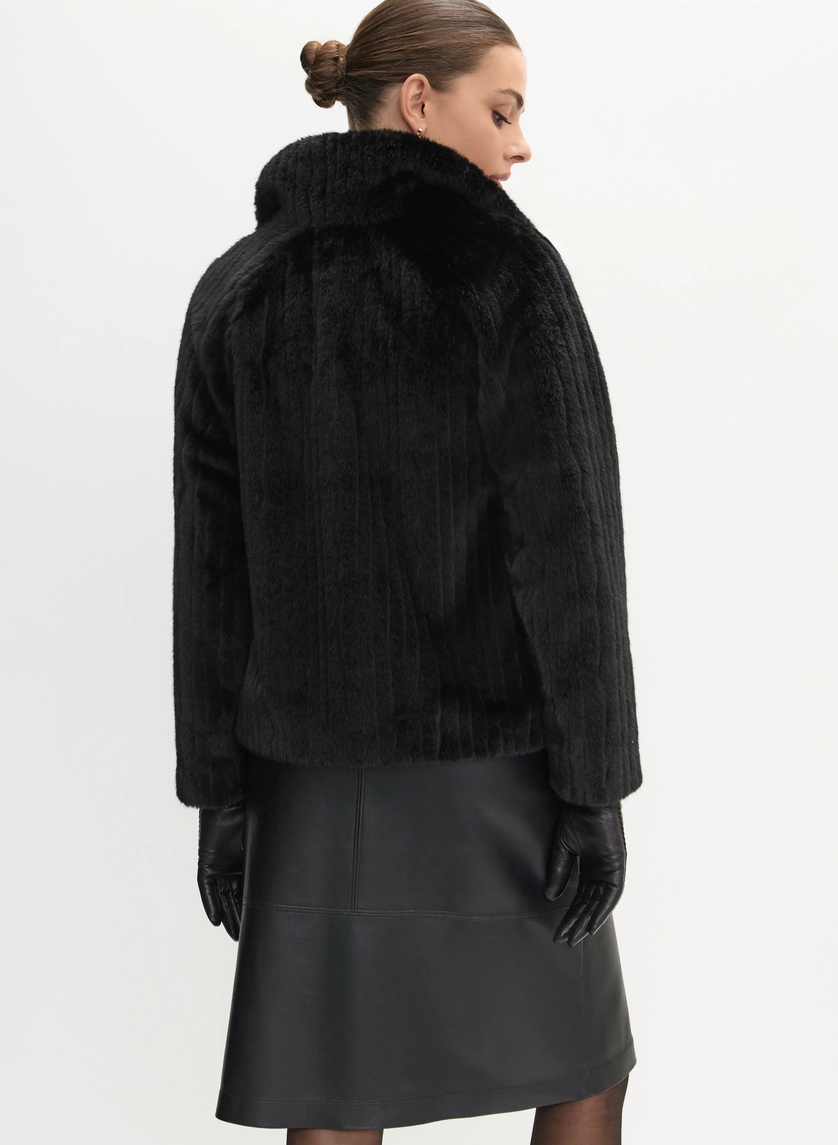 Ribbed Faux Fur Coat