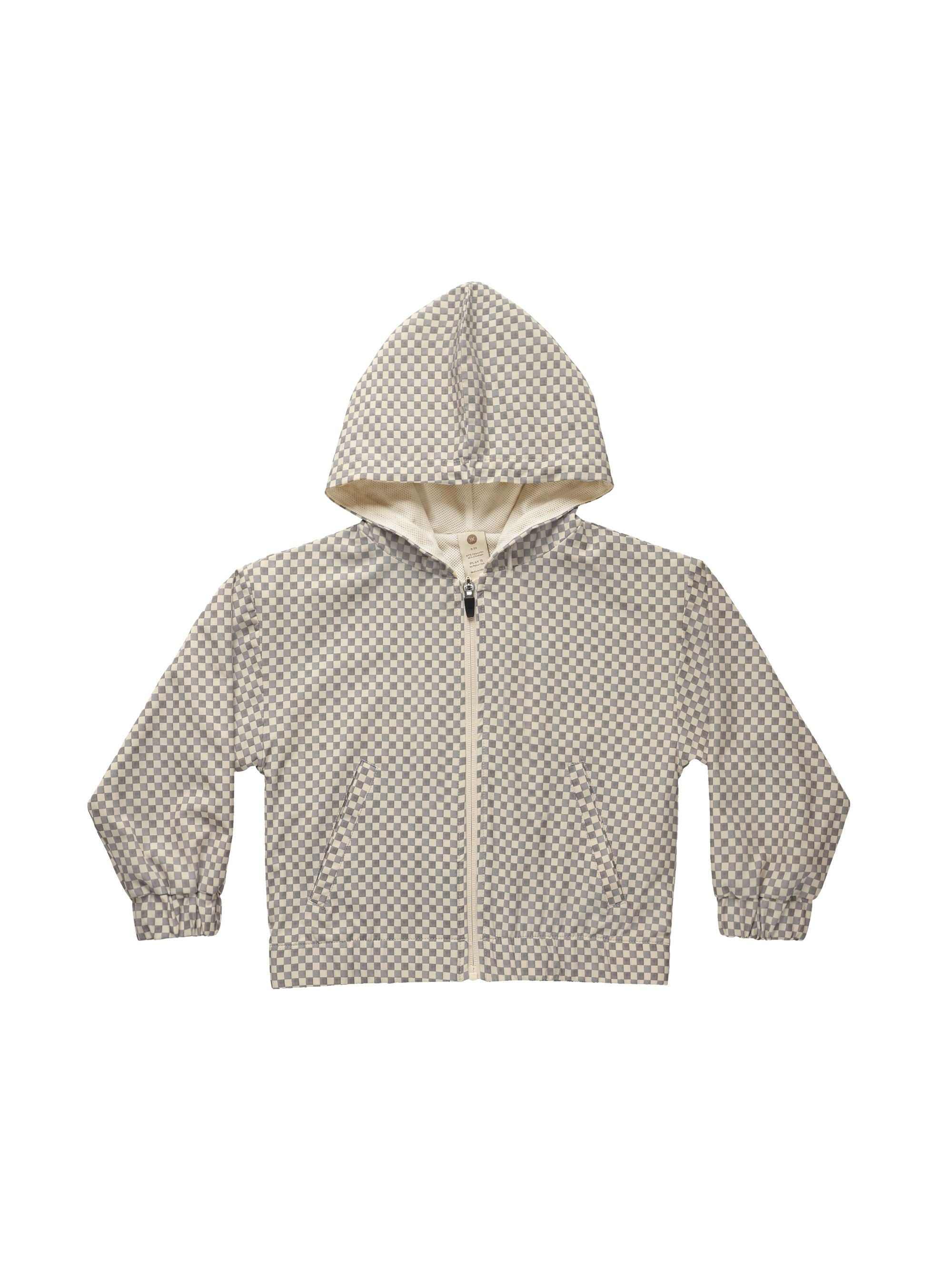 Rylee & Cru - Grey Micro Check Hooded Windbreaker