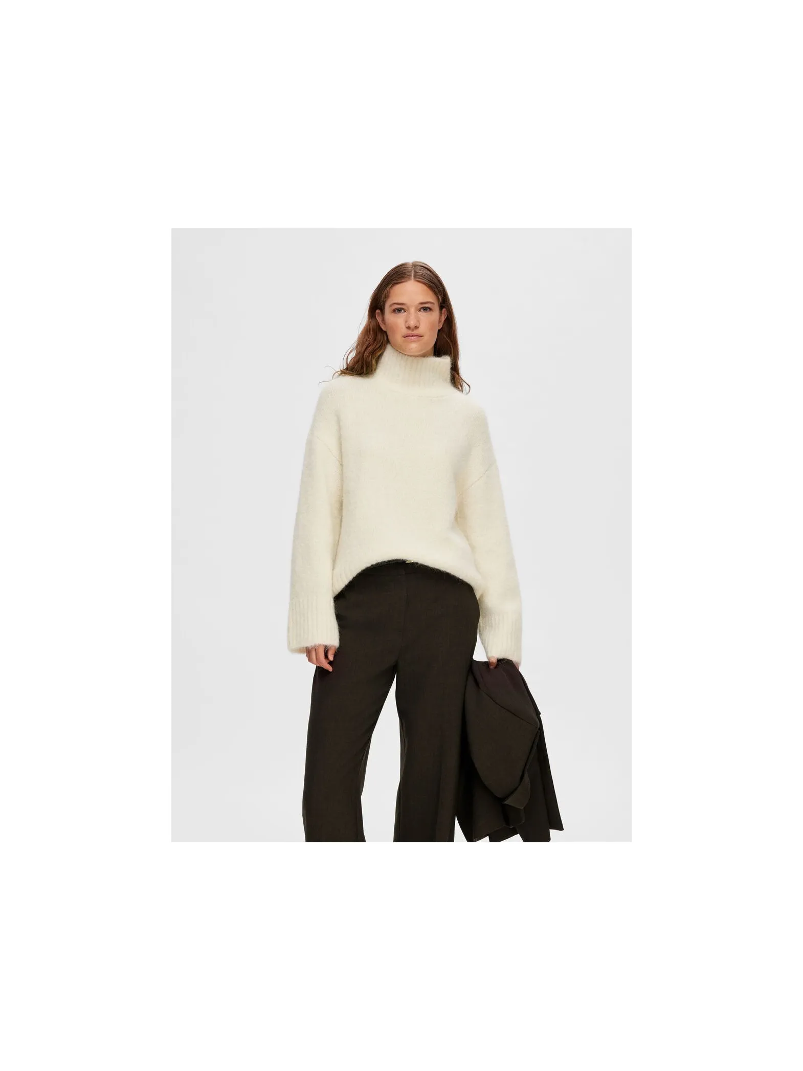 SELECTED FEMME SWEATER GABELLA LS KNIT HIGH-NECK BIRCH