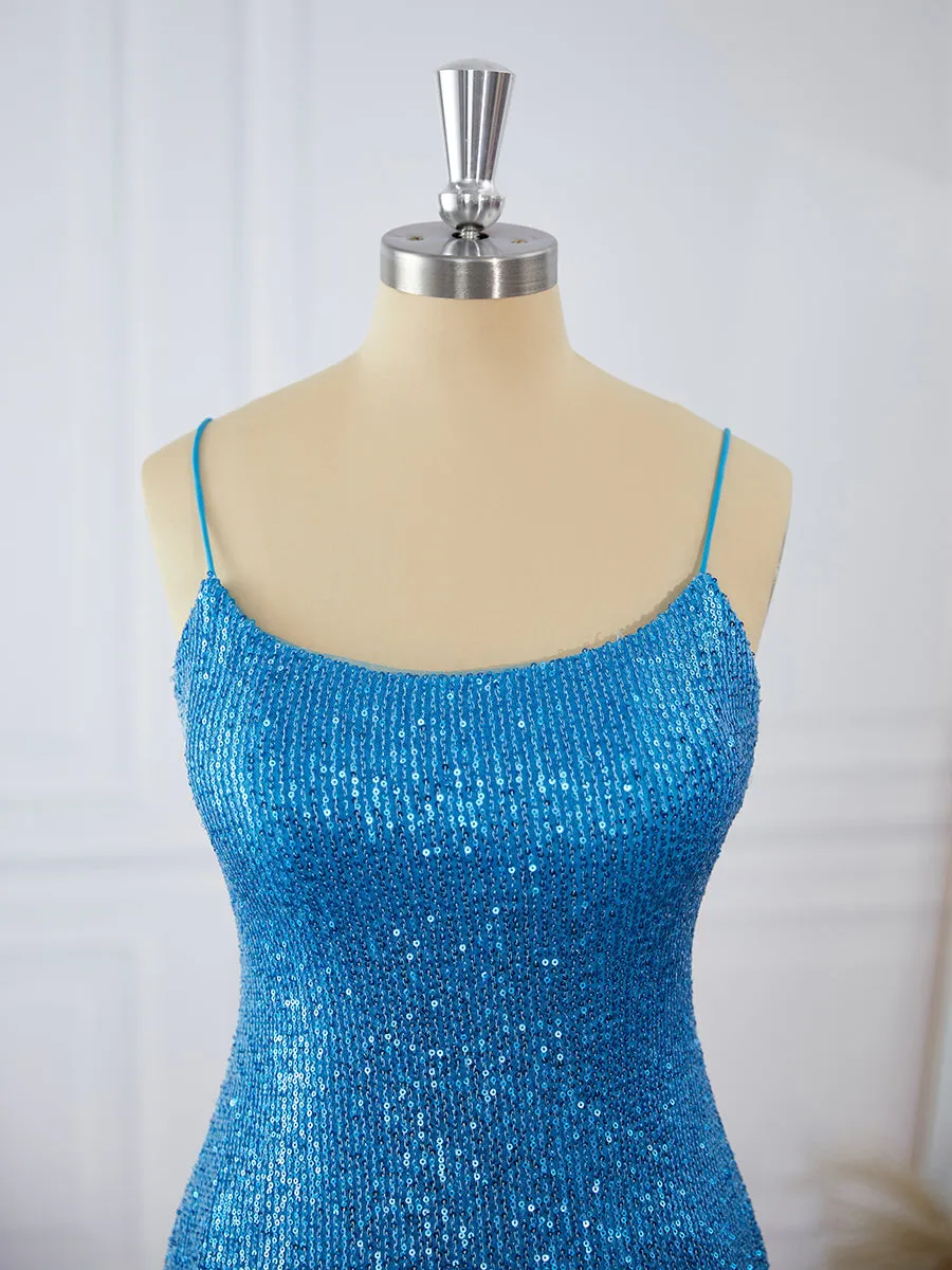 Sheath Spaghetti Straps Sequin Short/Mini Dress