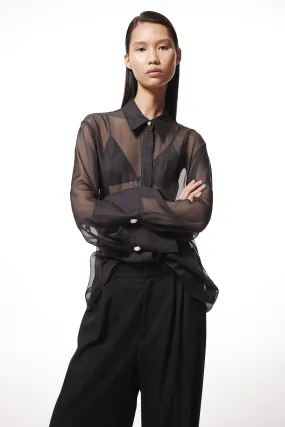 Sheer shirt - Long sleeve - Regular length - Black - Ladies | H&M GB