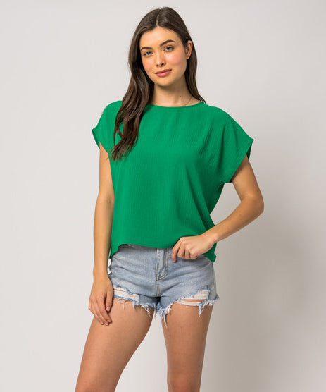 Short Sleeve Back Overlap Top - Kelly Green