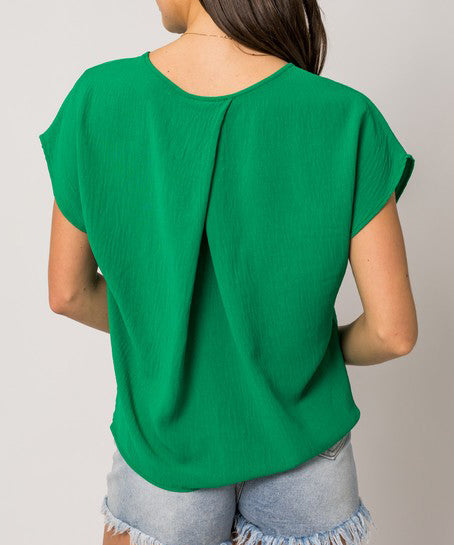 Short Sleeve Back Overlap Top - Kelly Green