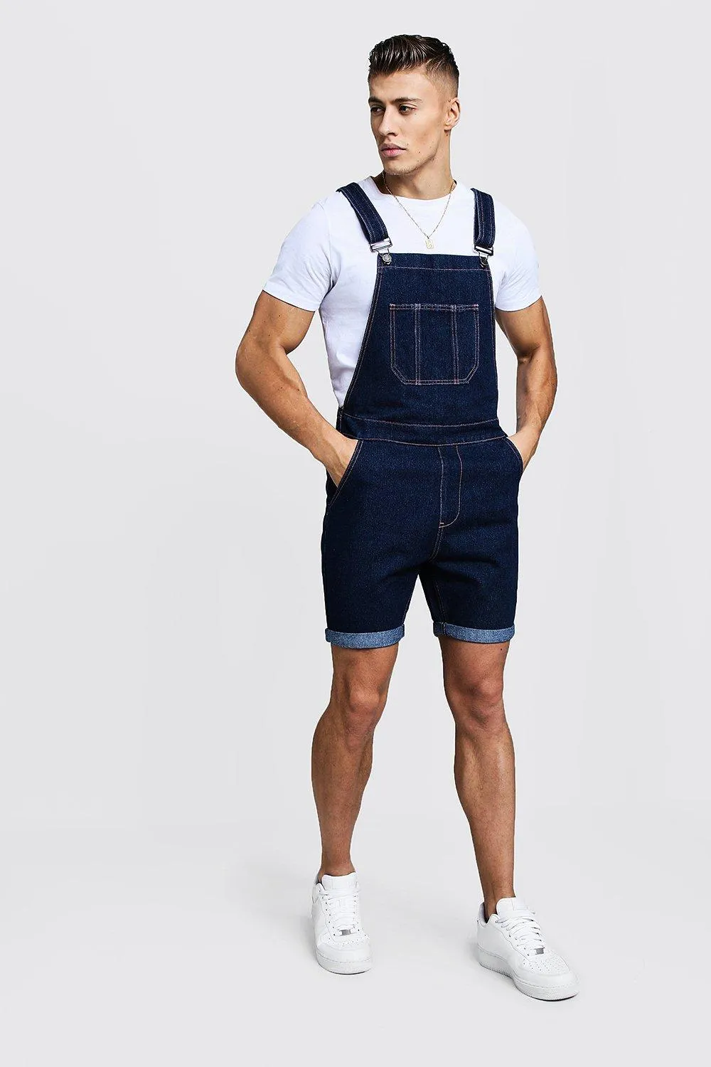 Slim Fit Short Length Dungarees | boohooMAN UK