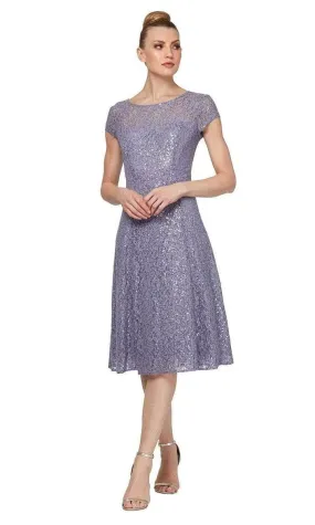 SLNY 9119129 - Scoop Neck Tea Length Dress