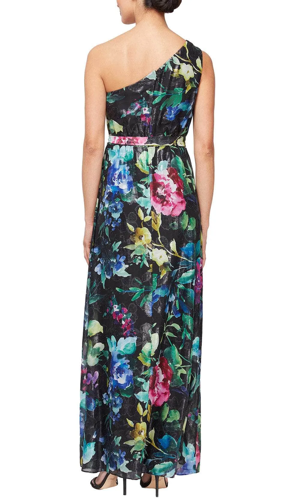 SLNY 9171928 - Asymmetrical Neck Floral Dress