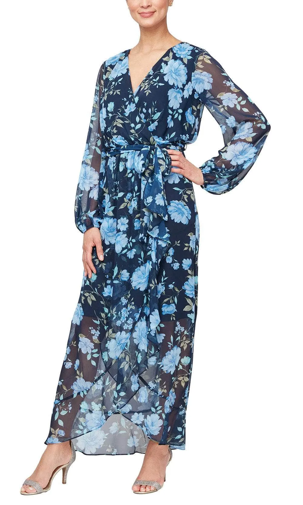 SLNY 9171942 - Floral Wrap Long Dress