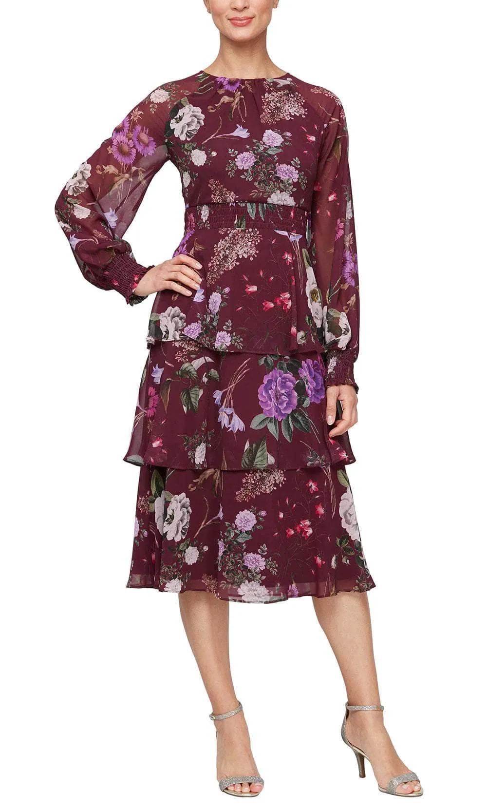 SLNY 9171970 - Bishop Sleeve Floral Dress