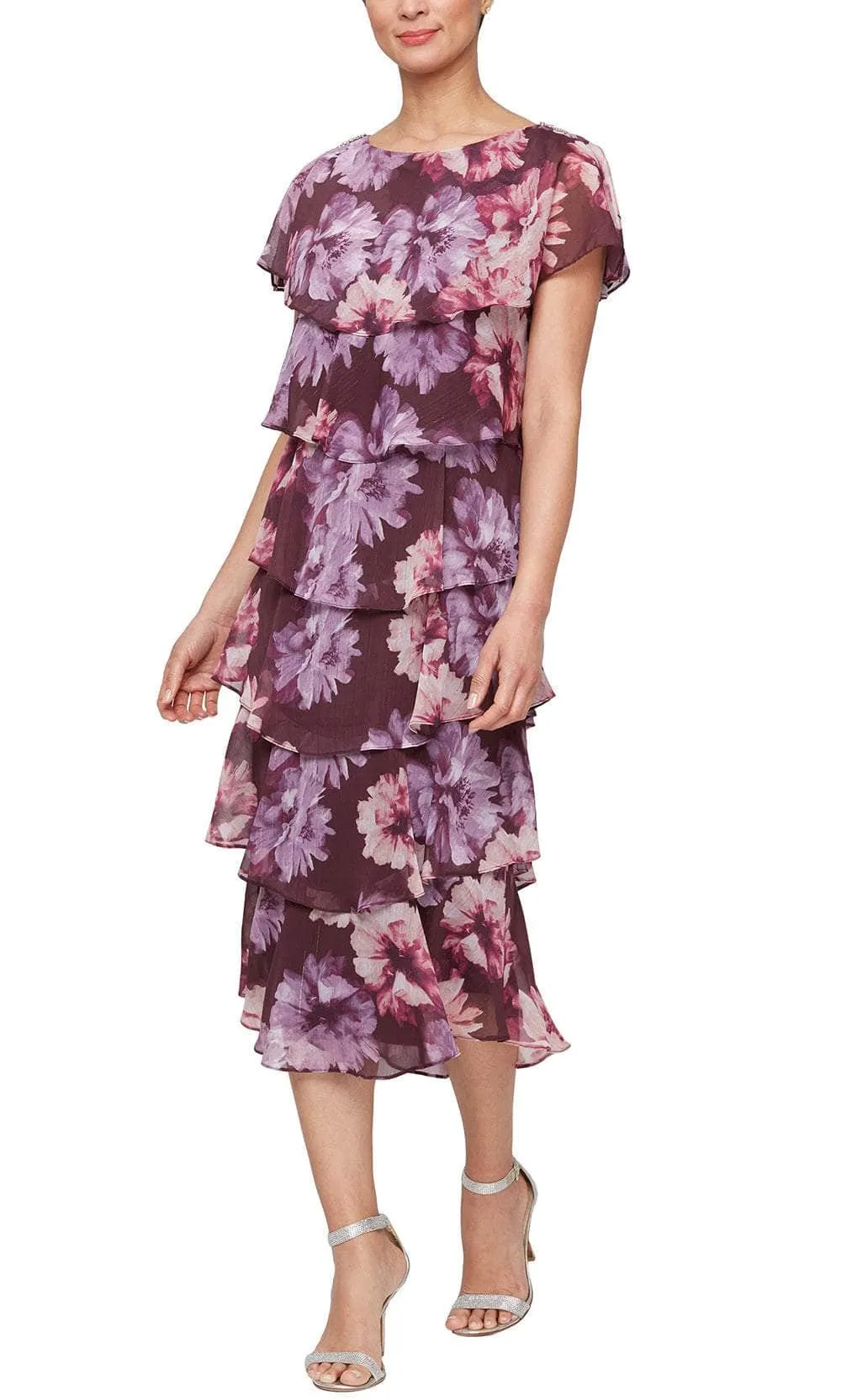 SLNY 9171975 - Tea Length Floral Dress