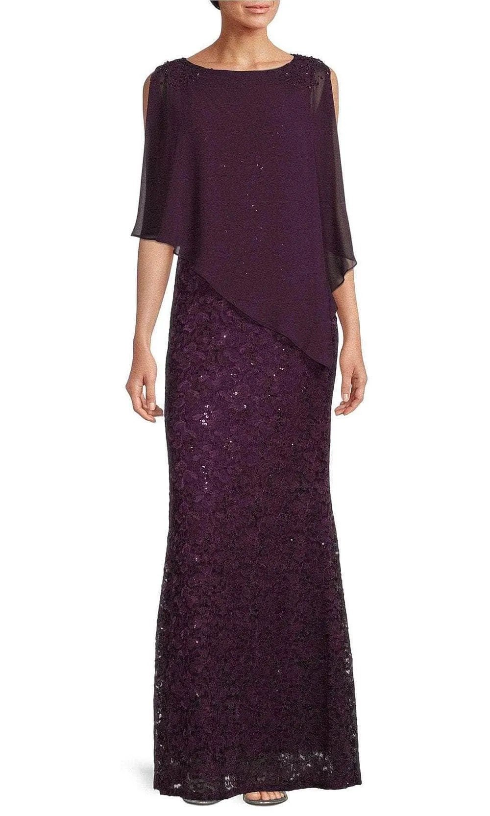 SLNY 9413121 - Sequin Capelet Evening Dress