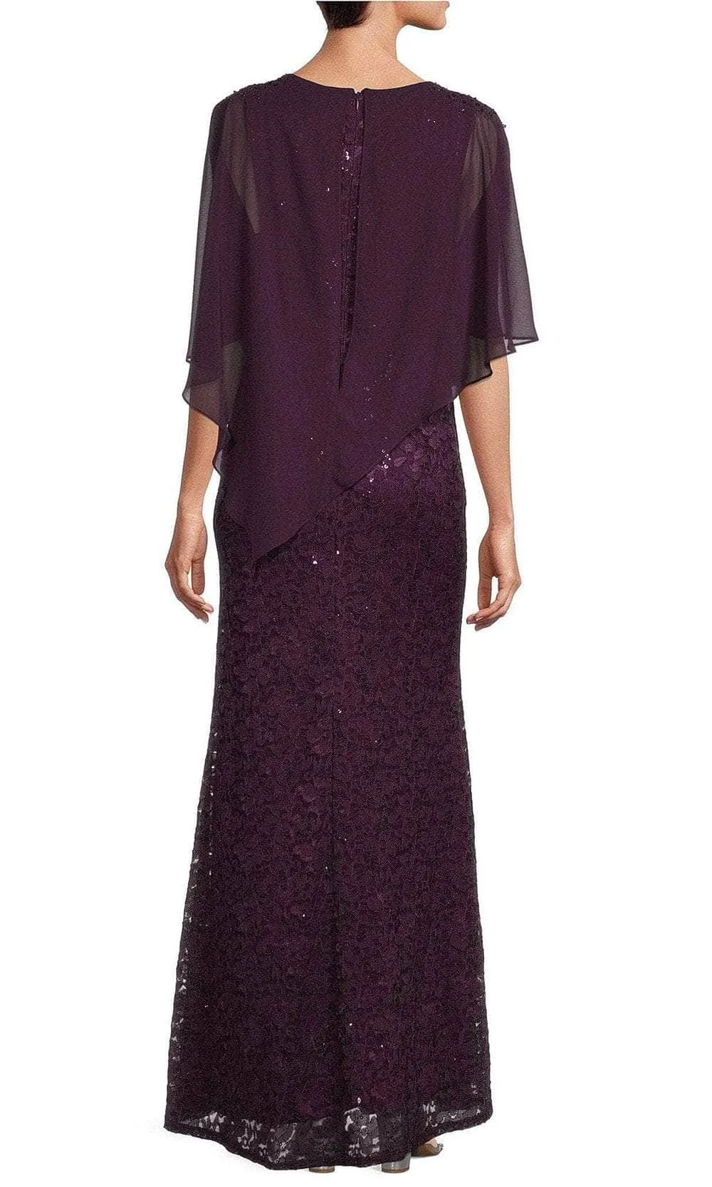 SLNY 9413121 - Sequin Capelet Evening Dress