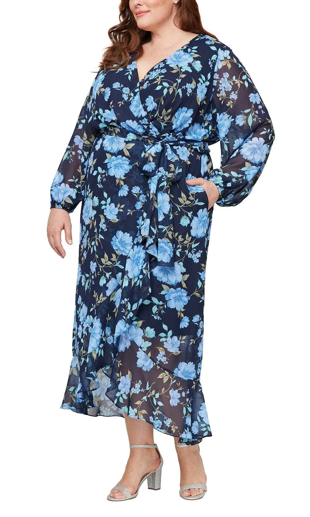 SLNY 9471942 - Bishop Sleeve Floral Dress