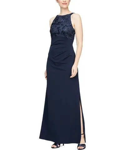 SLNY Petites Womens Soutache Long Evening Dress