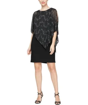 SLNY Womens Cape Metallic Cocktail And Party Dress