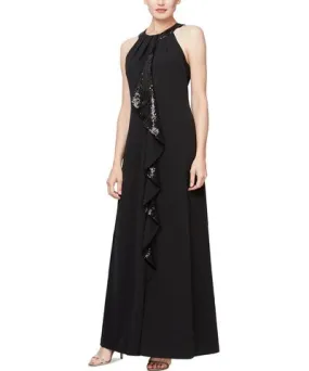 SLNY Womens Halter Maxi Evening Dress