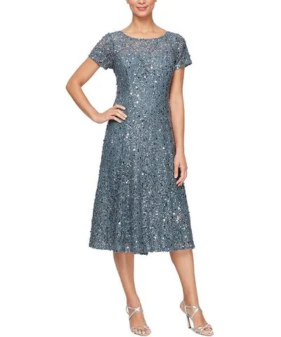 SLNY Womens Lace Embellished Cocktail And Party Dress