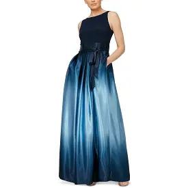 SLNY Womens Petites Ombre Satin Evening Dress