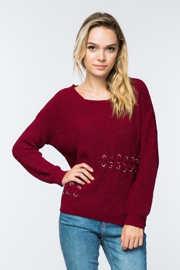 Soft Red Side Lace Detail Sweater