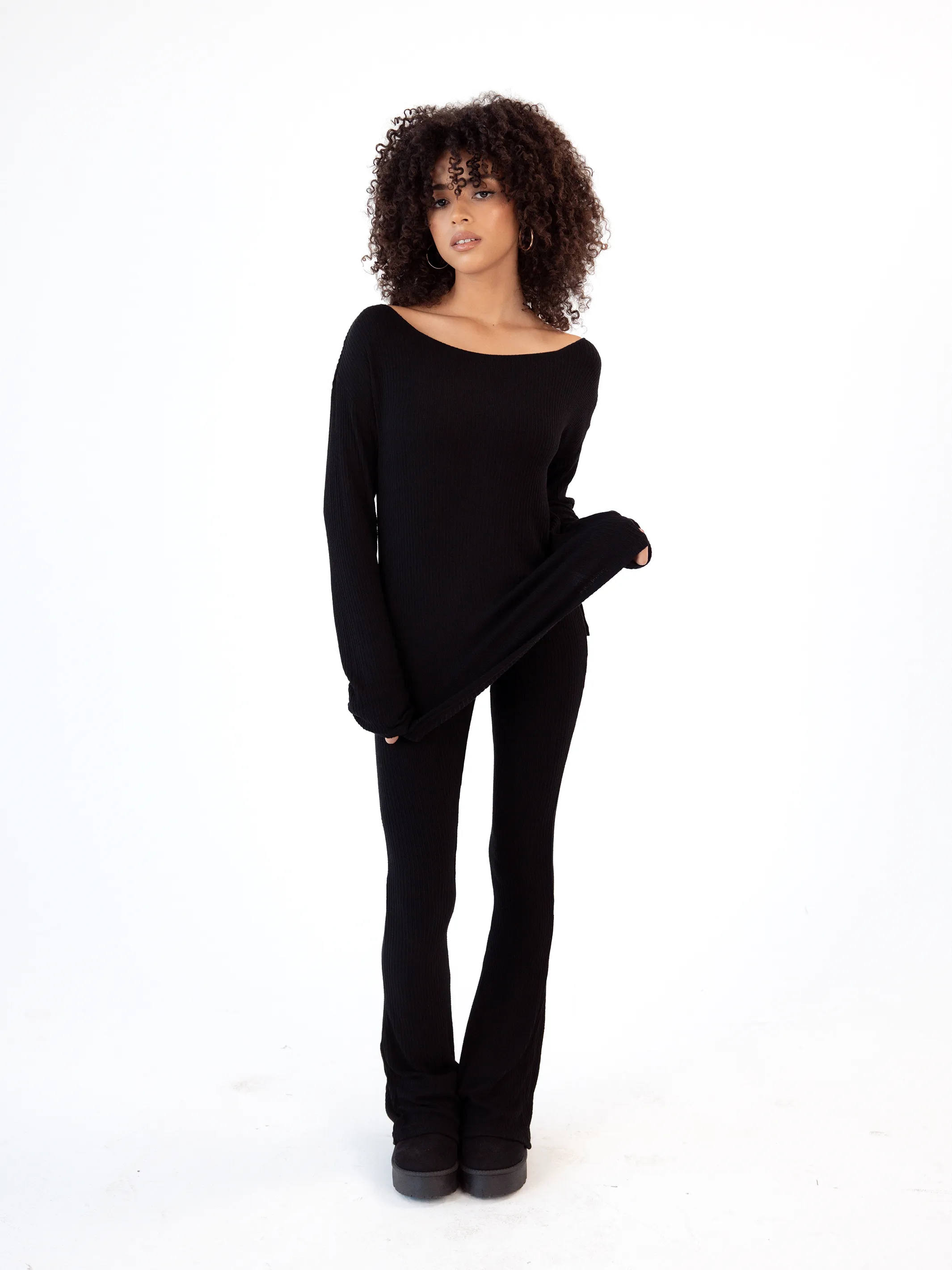 Soft Ribbed Long Sleeve Boat Neck Brami