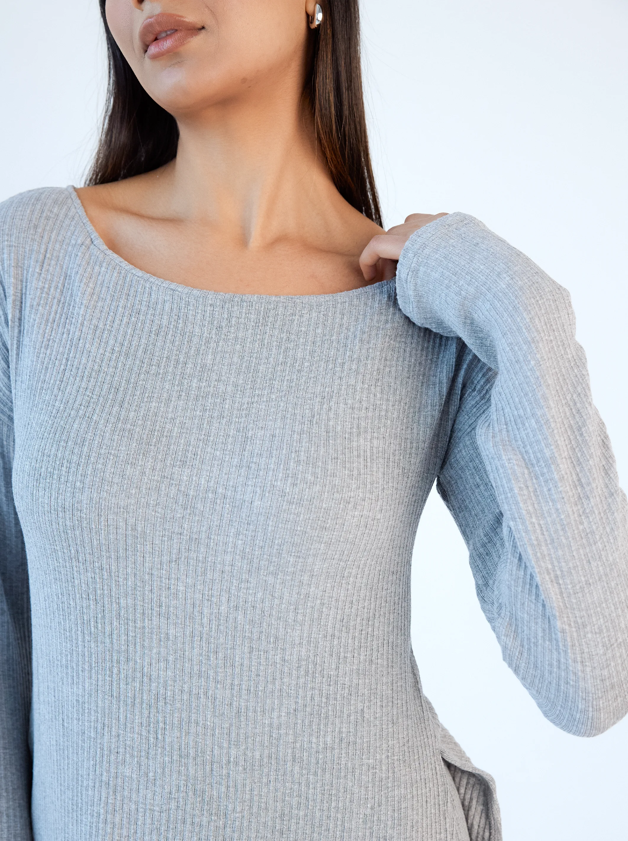 Soft Ribbed Long Sleeve Boat Neck Brami