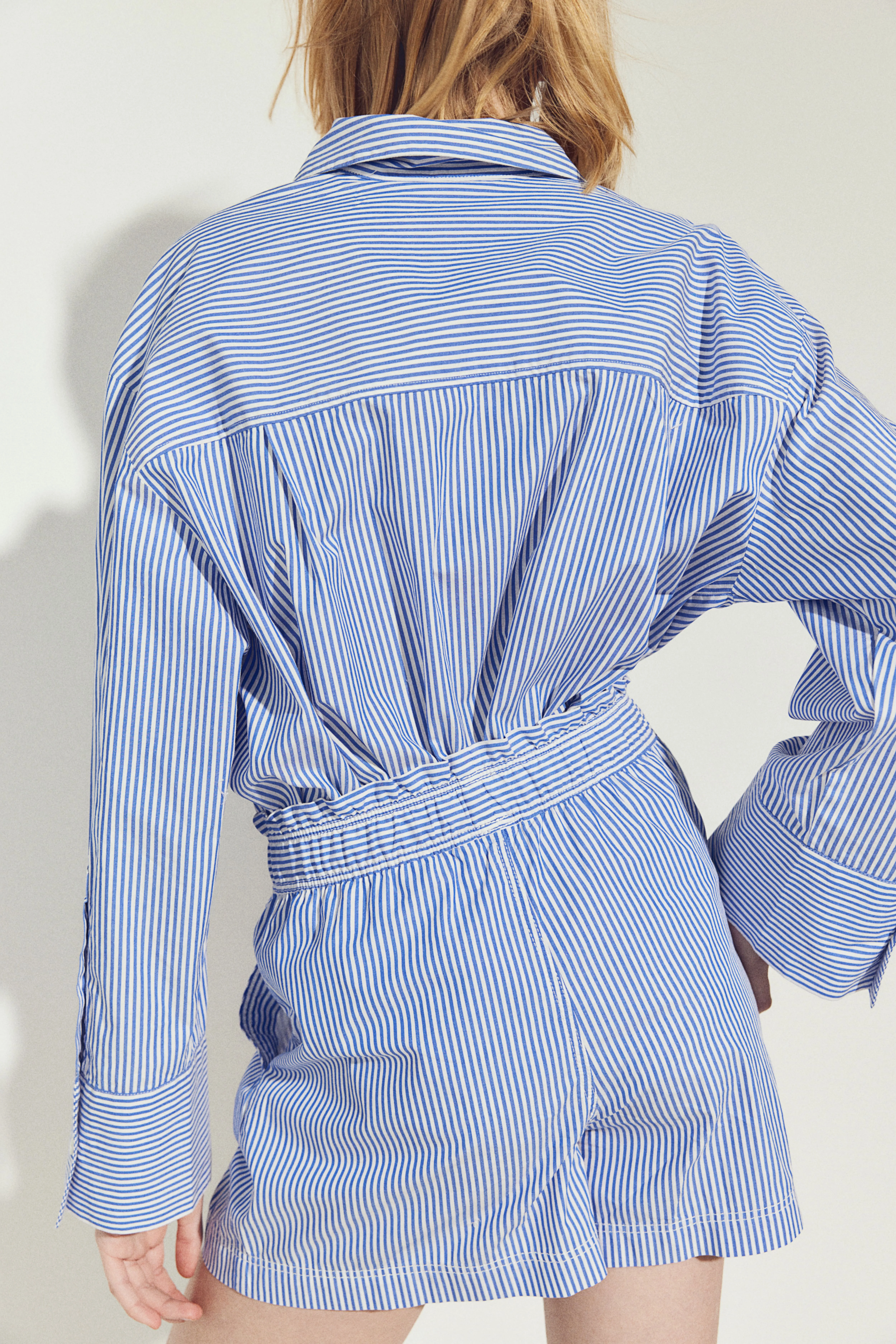 Striped cotton shirt - Long sleeve - Regular length - Bright blue/Striped - Ladies | H&M GB