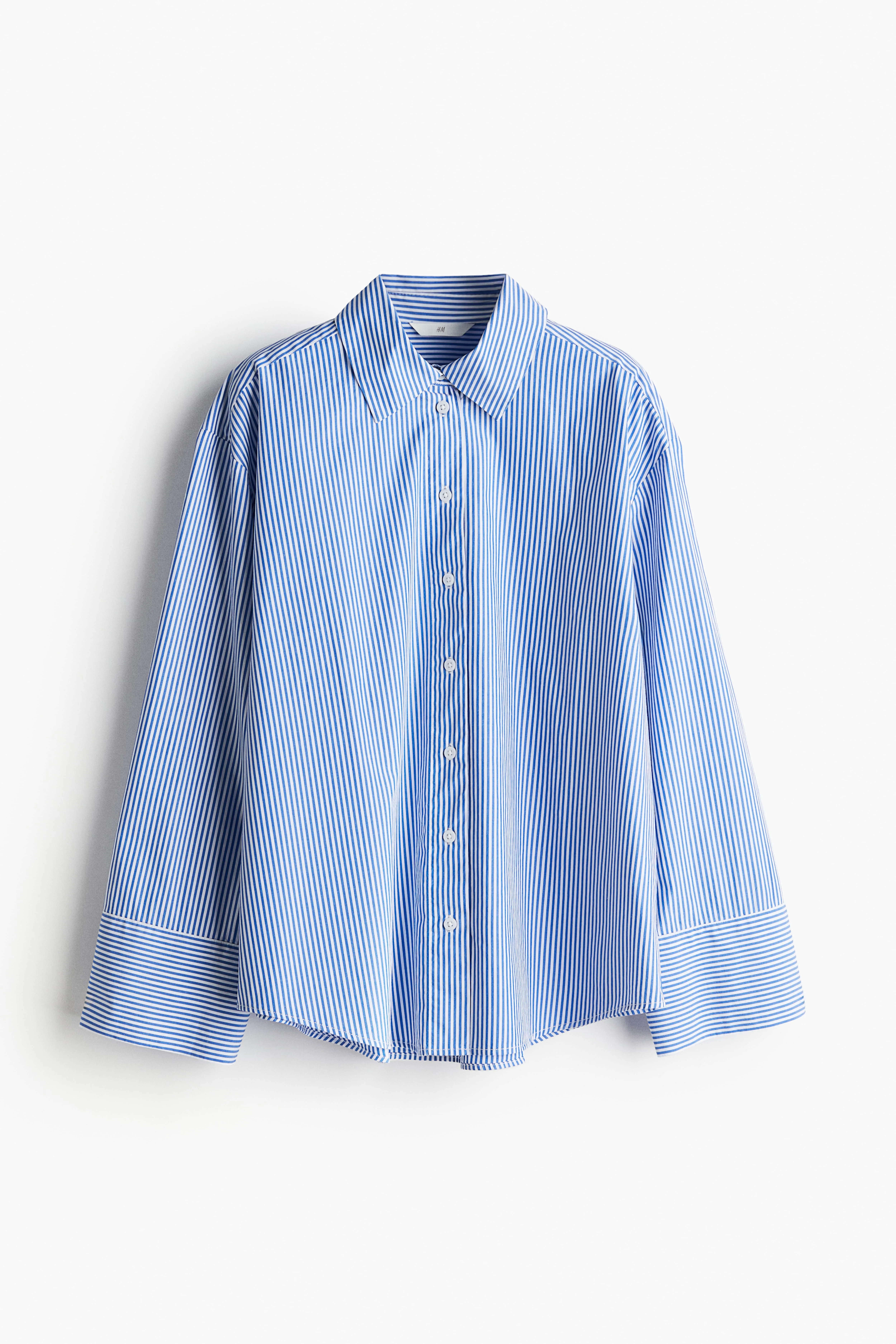 Striped cotton shirt - Long sleeve - Regular length - Bright blue/Striped - Ladies | H&M GB