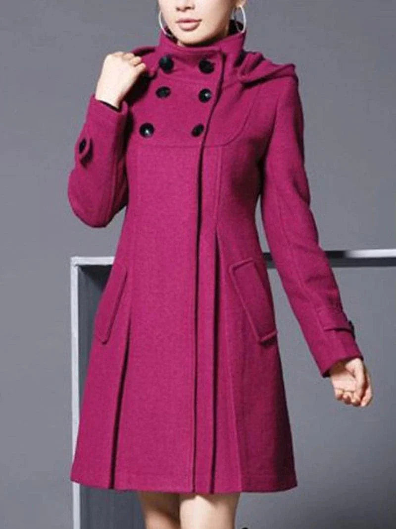 Stylish Women's Long Overcoat Pea Coat with Pockets and Windproof Warmth