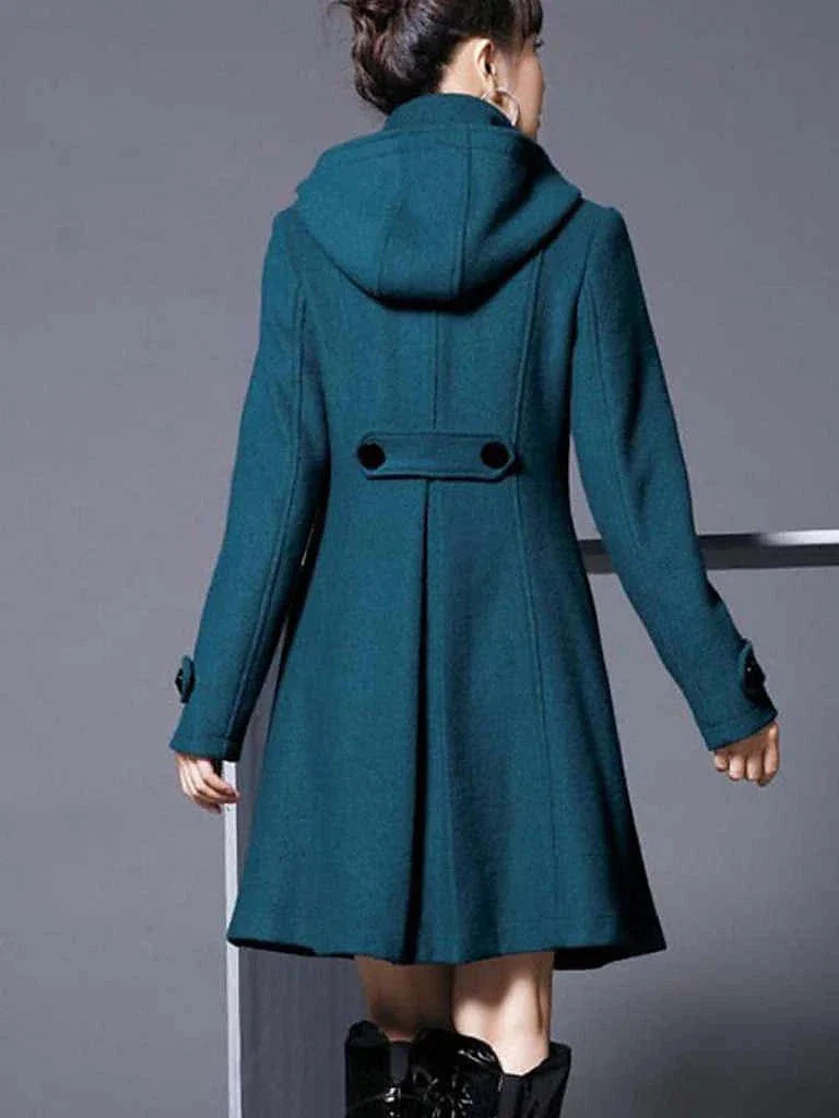 Stylish Women's Long Overcoat Pea Coat with Pockets and Windproof Warmth