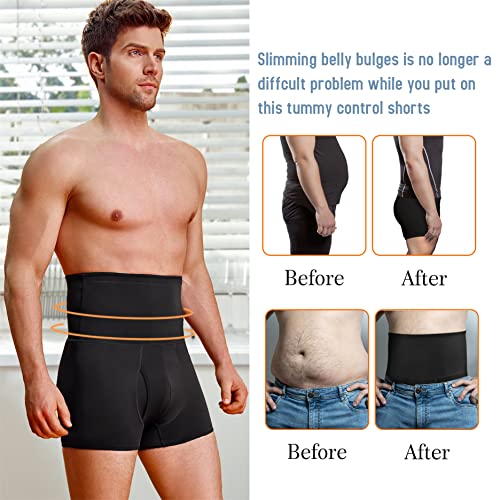 TAILONG Men Tummy Control Shorts High Waist Slimming Underwear Body Shaper Seamless Belly Girdle Boxer Briefs (Black with Fly, X