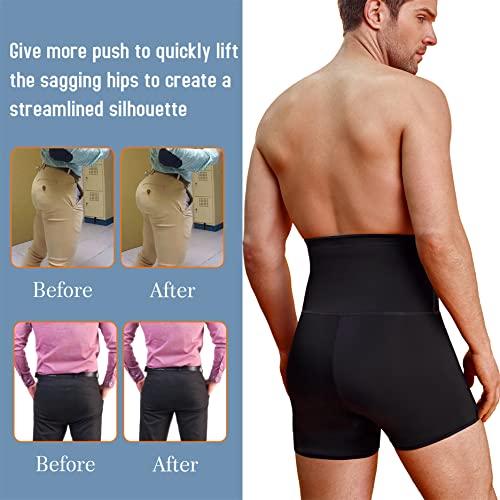 TAILONG Men Tummy Control Shorts High Waist Slimming Underwear Body Shaper Seamless Belly Girdle Boxer Briefs (Black with Fly, X