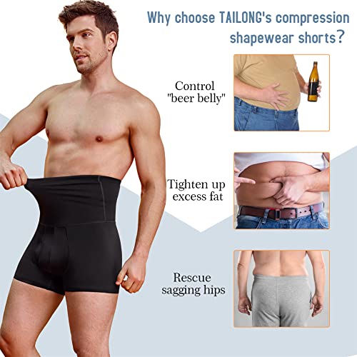 TAILONG Men Tummy Control Shorts High Waist Slimming Underwear Body Shaper Seamless Belly Girdle Boxer Briefs (Black with Fly, X