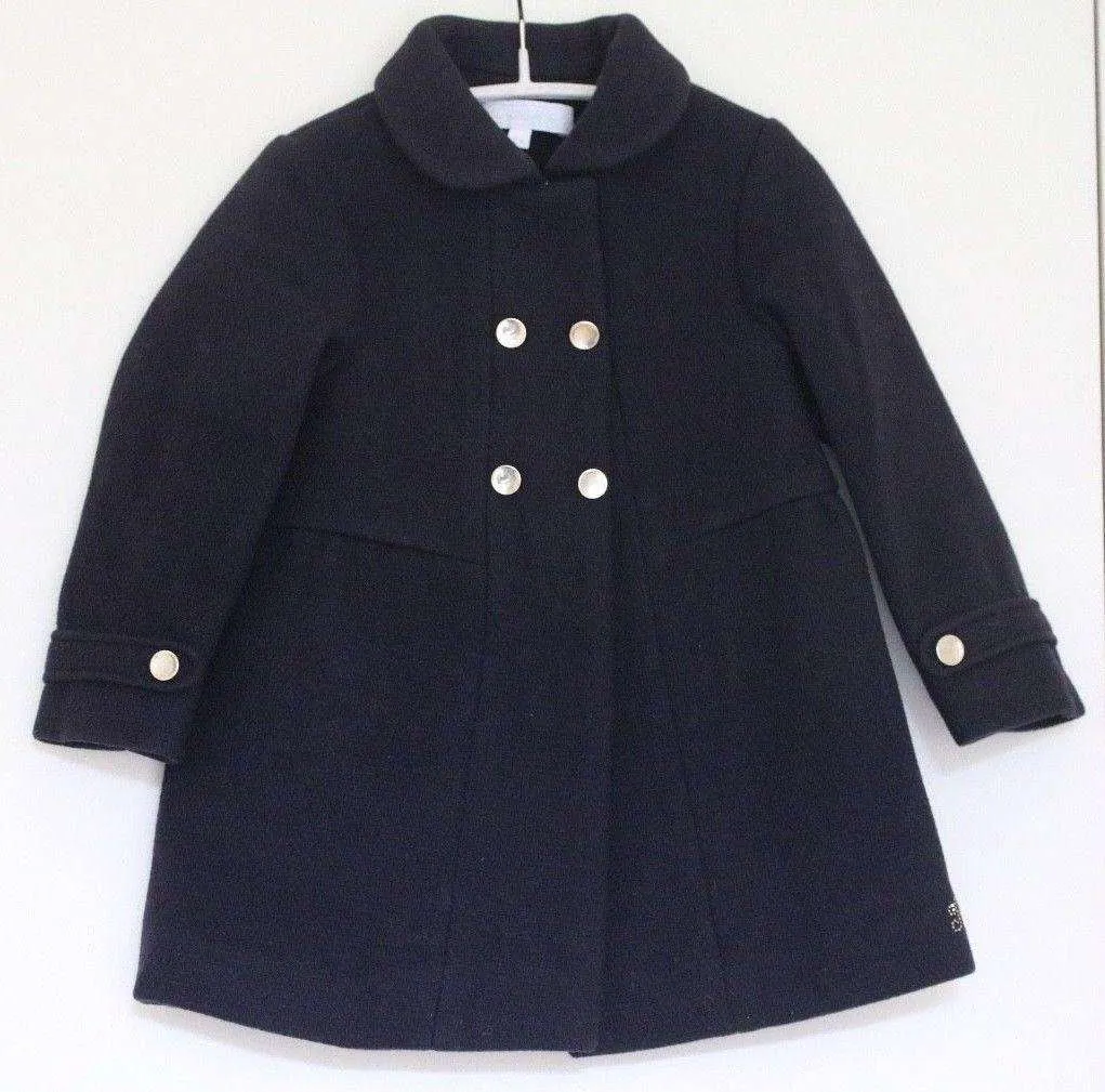 TARTINE ET CHOCOLAT GIRLS NAVY BLUE WOVEN WOOL COAT 2 YEARS