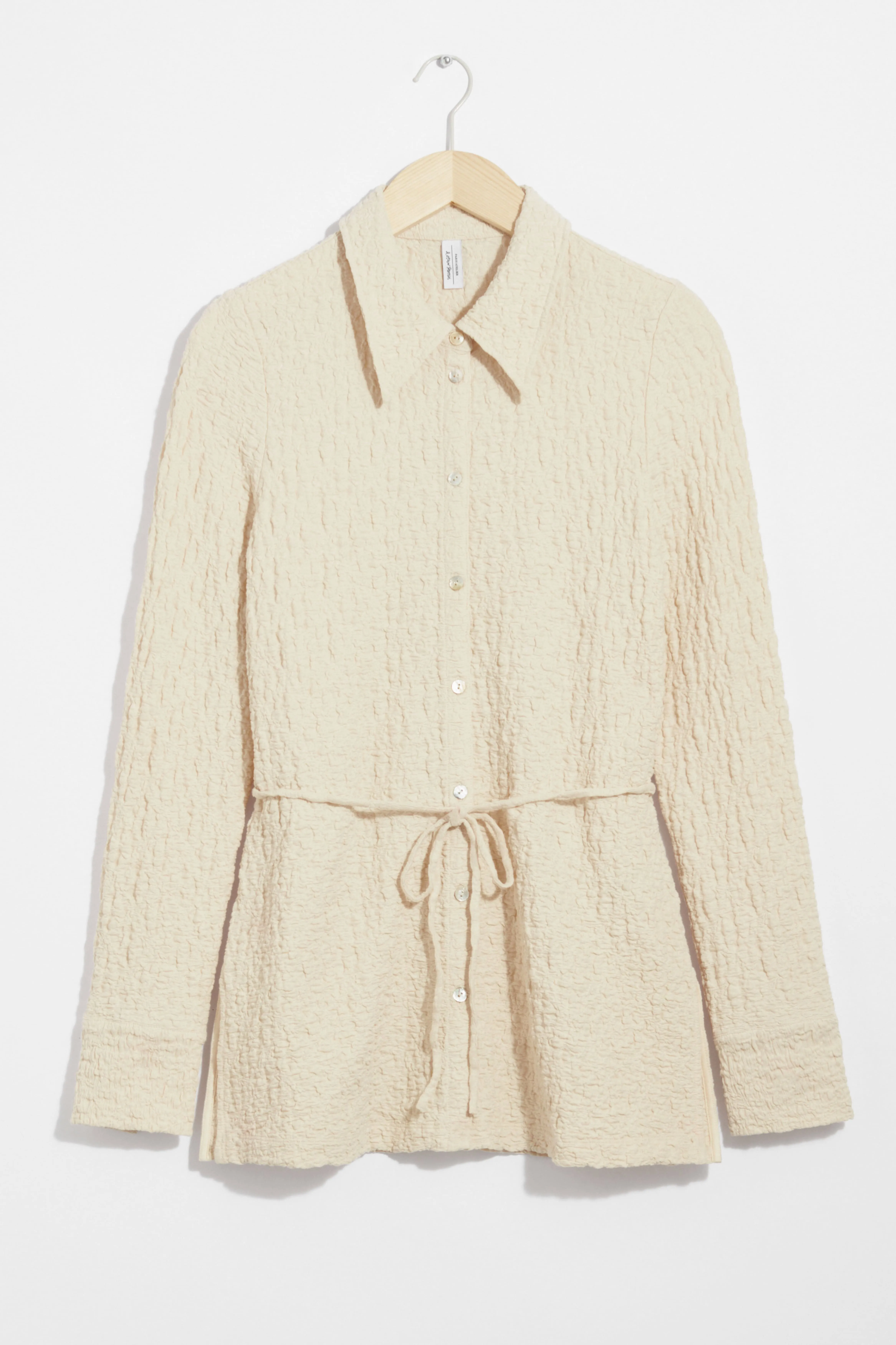 Textured Shirt - Long sleeve - Regular length - Beige - Ladies | H&M GB