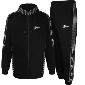 Uptheir Bude Zip Through Hoody & Jogger Tracksuit Set - Black Grey