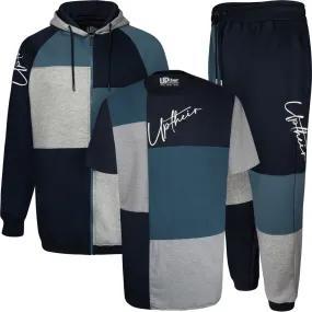 Uptheir Energy Colour Block Hoody, Jogger & T-Shirt Tracksuit Set - Blue