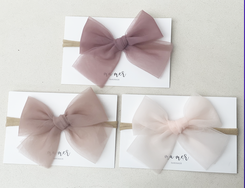 Valentina Matching Colour elastic headband Bows: white, light pink, dusty, rose