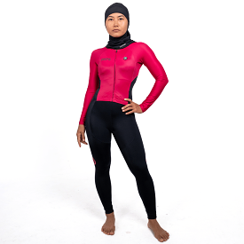 Women Full Length Swimsuit Long Sleeve (Amaranth Red)