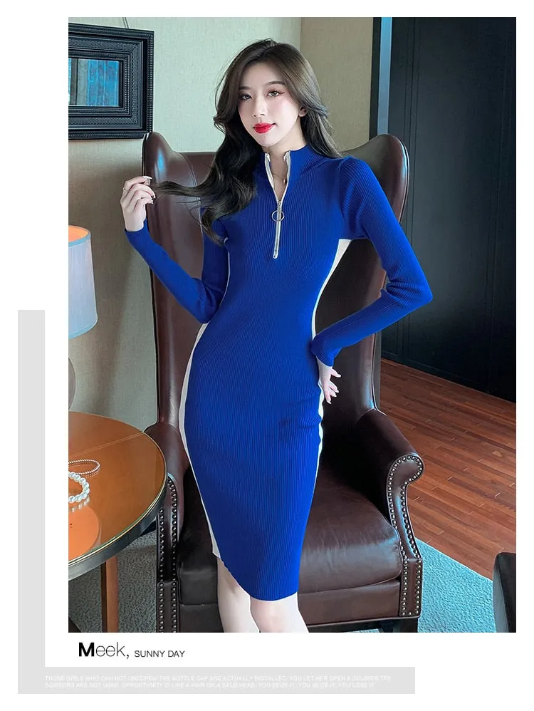 Women's Office Casual Long Sleeve Slim Fit Knee-Length Party Dress