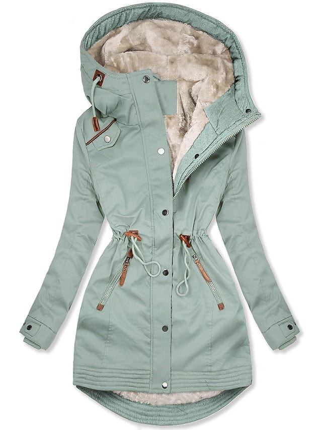 Women's Windproof Hooded Winter Parka in Black and Green