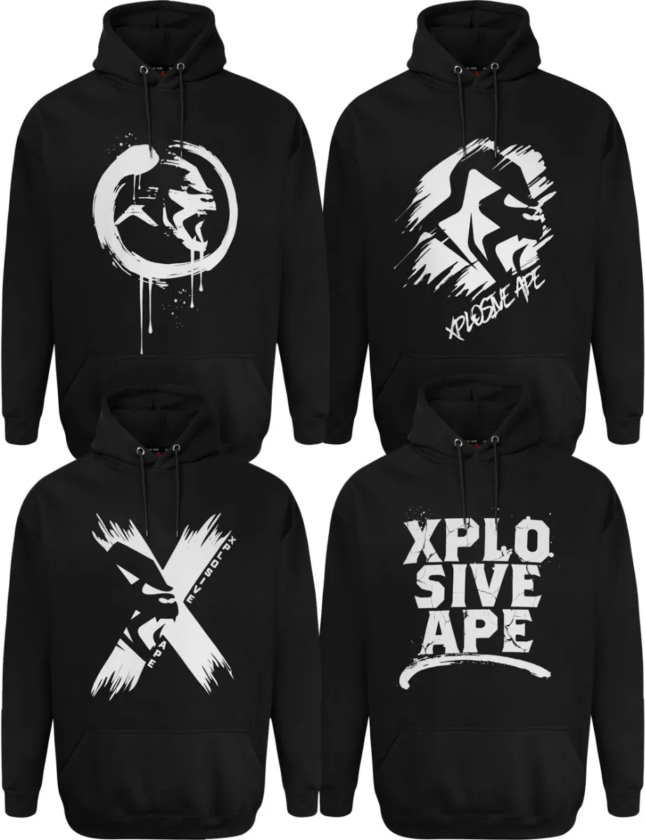 Xplosive Ape 4 Pack Vandal, Scrawl, Creeper & Cracked Hoody Set - Black