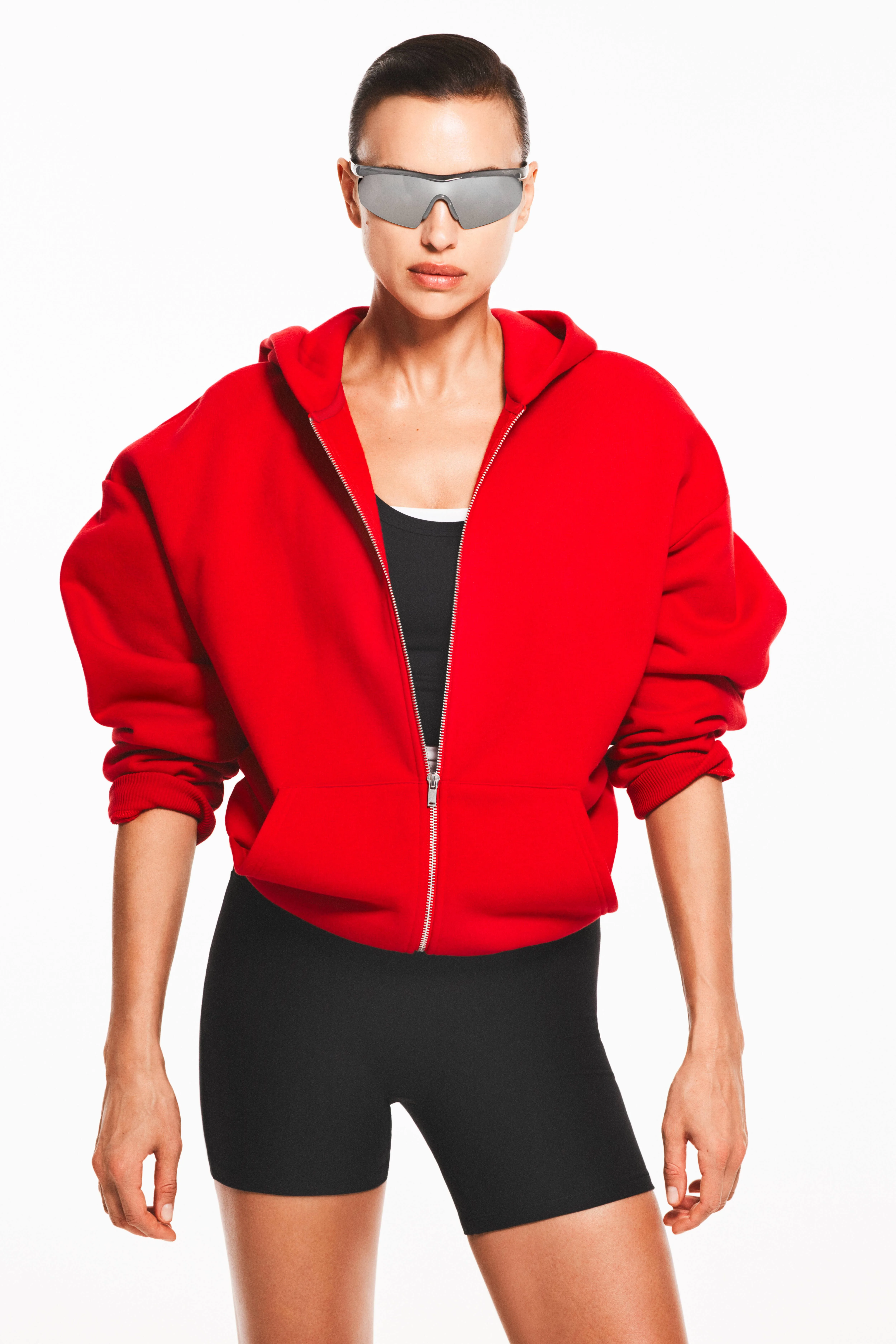 Zip-through sports hoodie - Long sleeve - Regular length - Red - Ladies | H&M GB