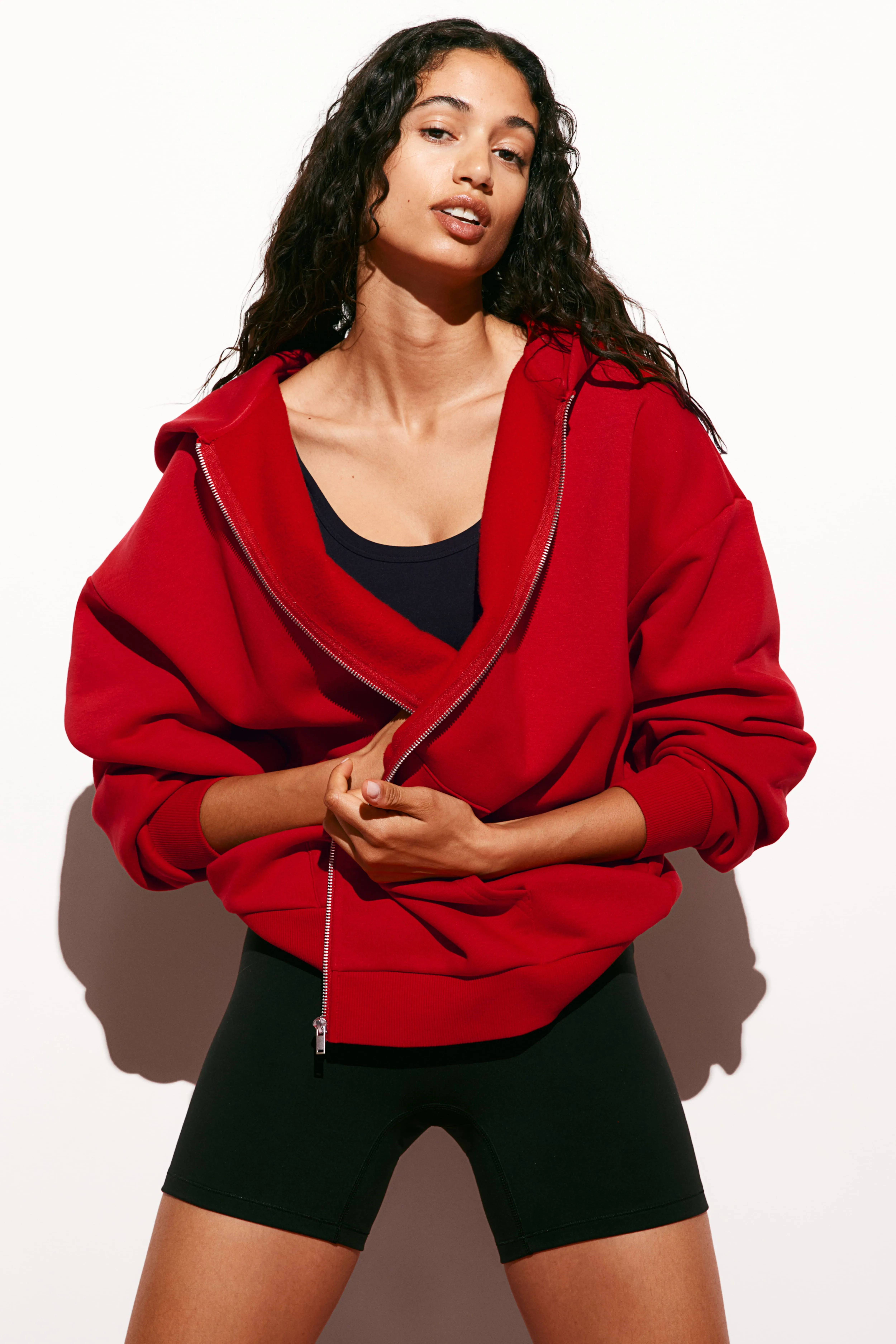 Zip-through sports hoodie - Long sleeve - Regular length - Red - Ladies | H&M GB